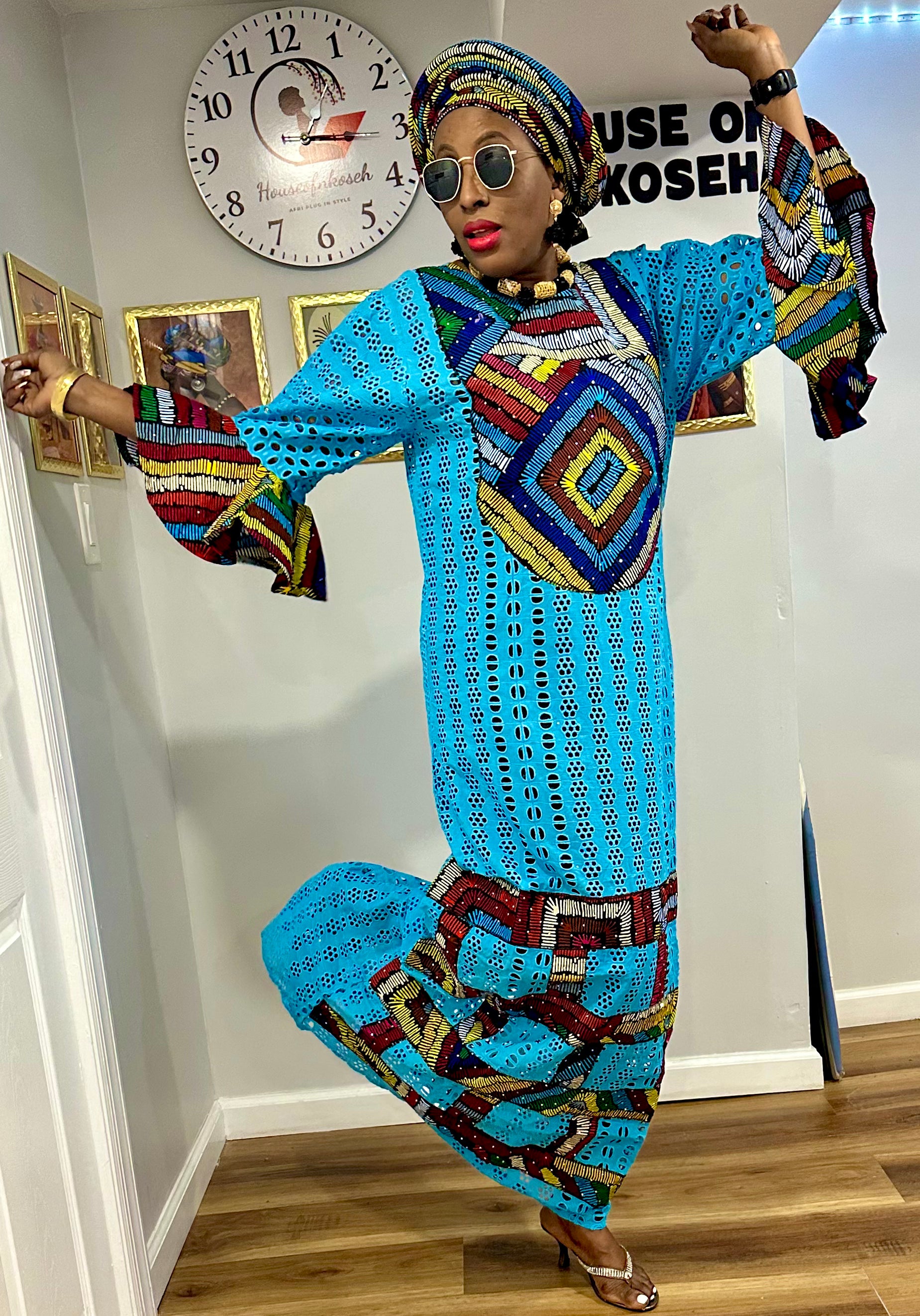 3-Piece Ankara patches Dry lace gown / auto gele #6