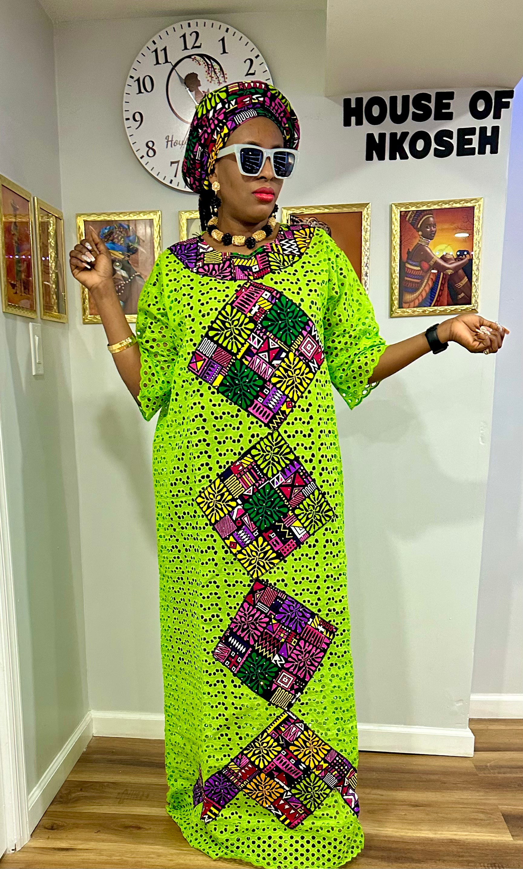 3-Piece Ankara patches Dry lace gown / auto gele #1