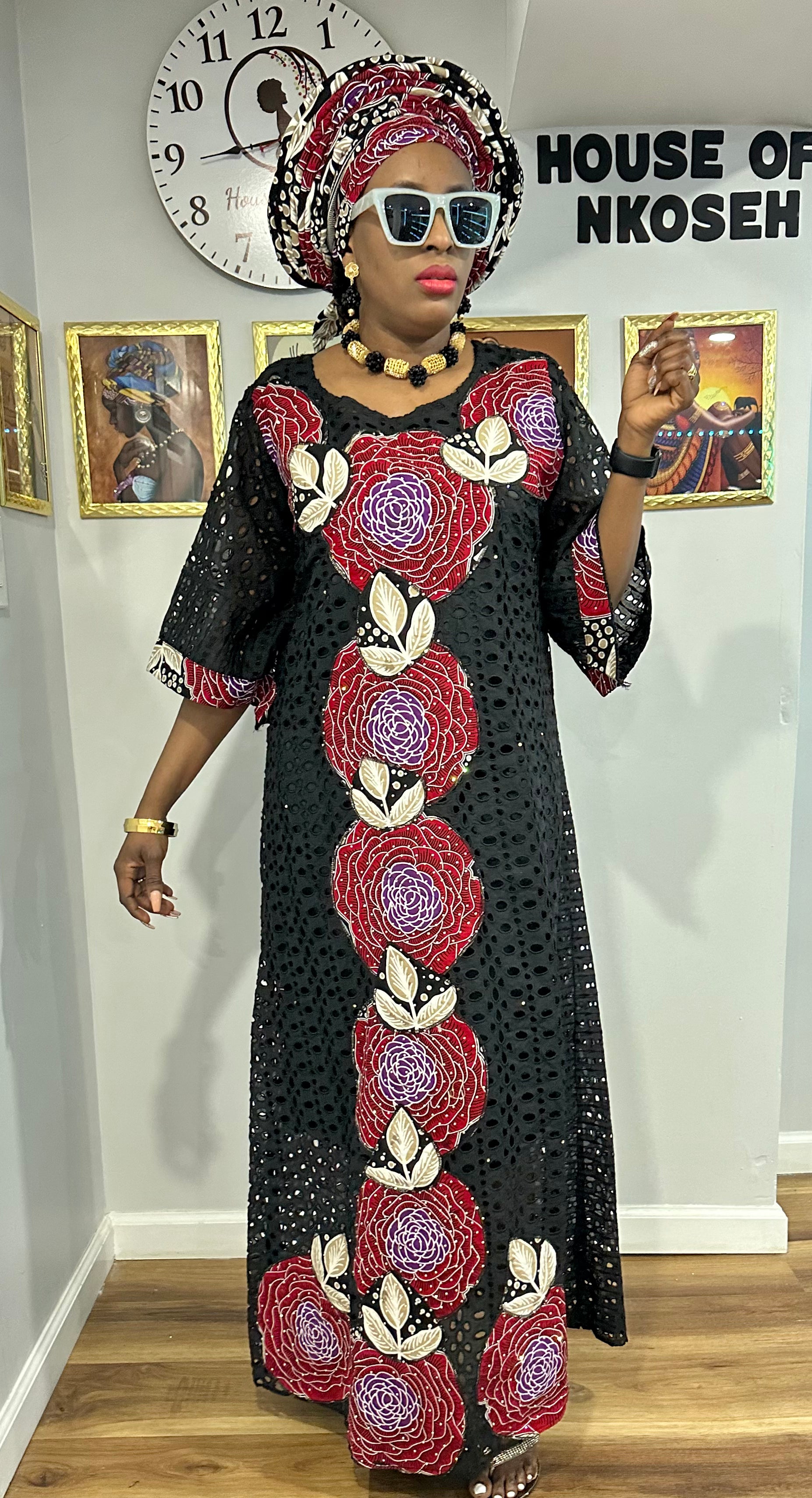 3-Piece Ankara patches Dry lace gown / auto gele #2