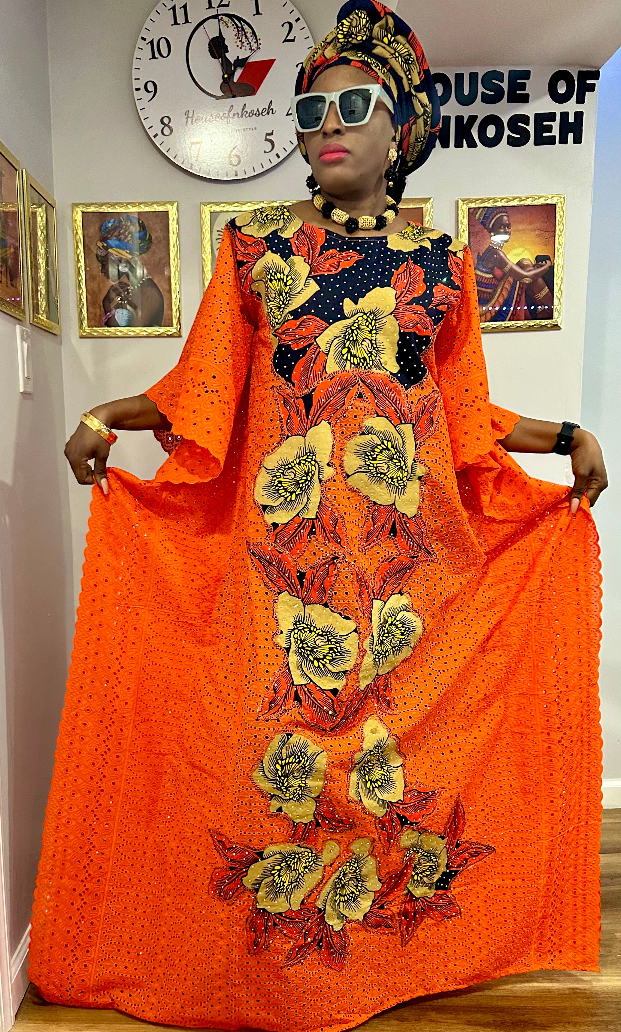 3-Piece Ankara patches Dry lace gown / auto gele #5