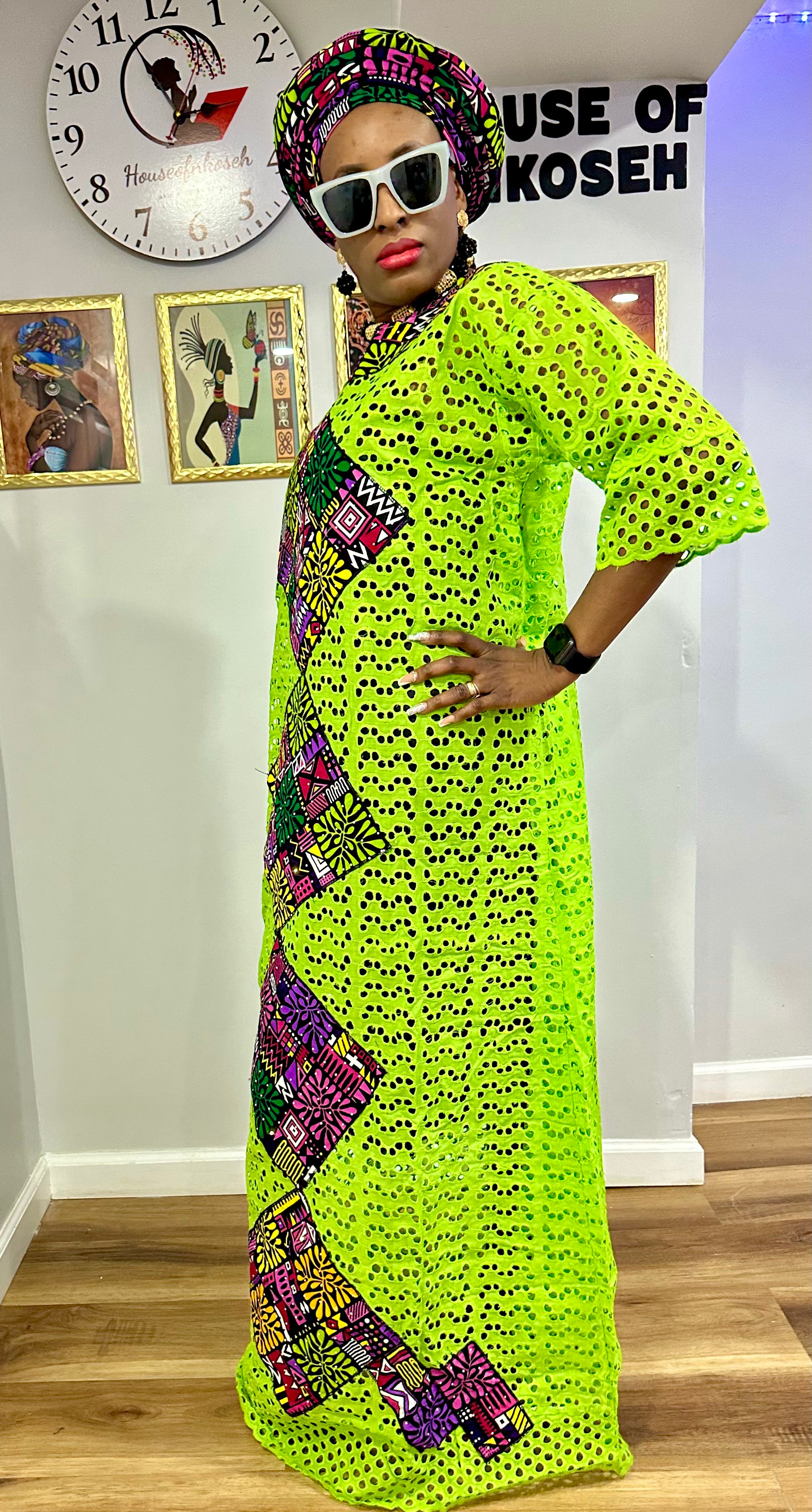 3-Piece Ankara patches Dry lace gown / auto gele #1